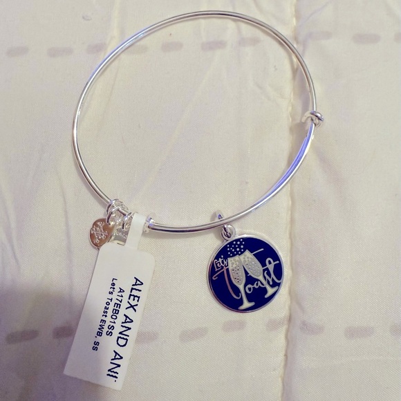Alex and Ani Let’s Toast Silver Bangle Bracelet - Picture 1 of 3